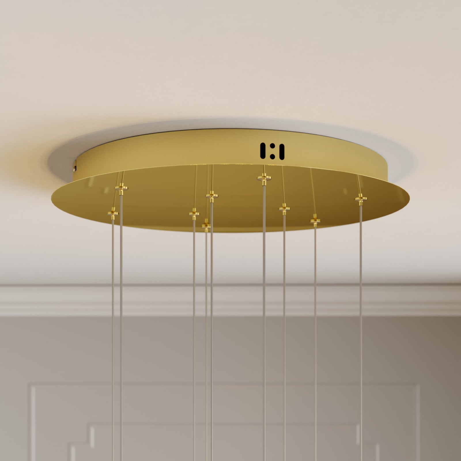 Montert LED pendellampe Hayley 9-lys glass og gull i rom