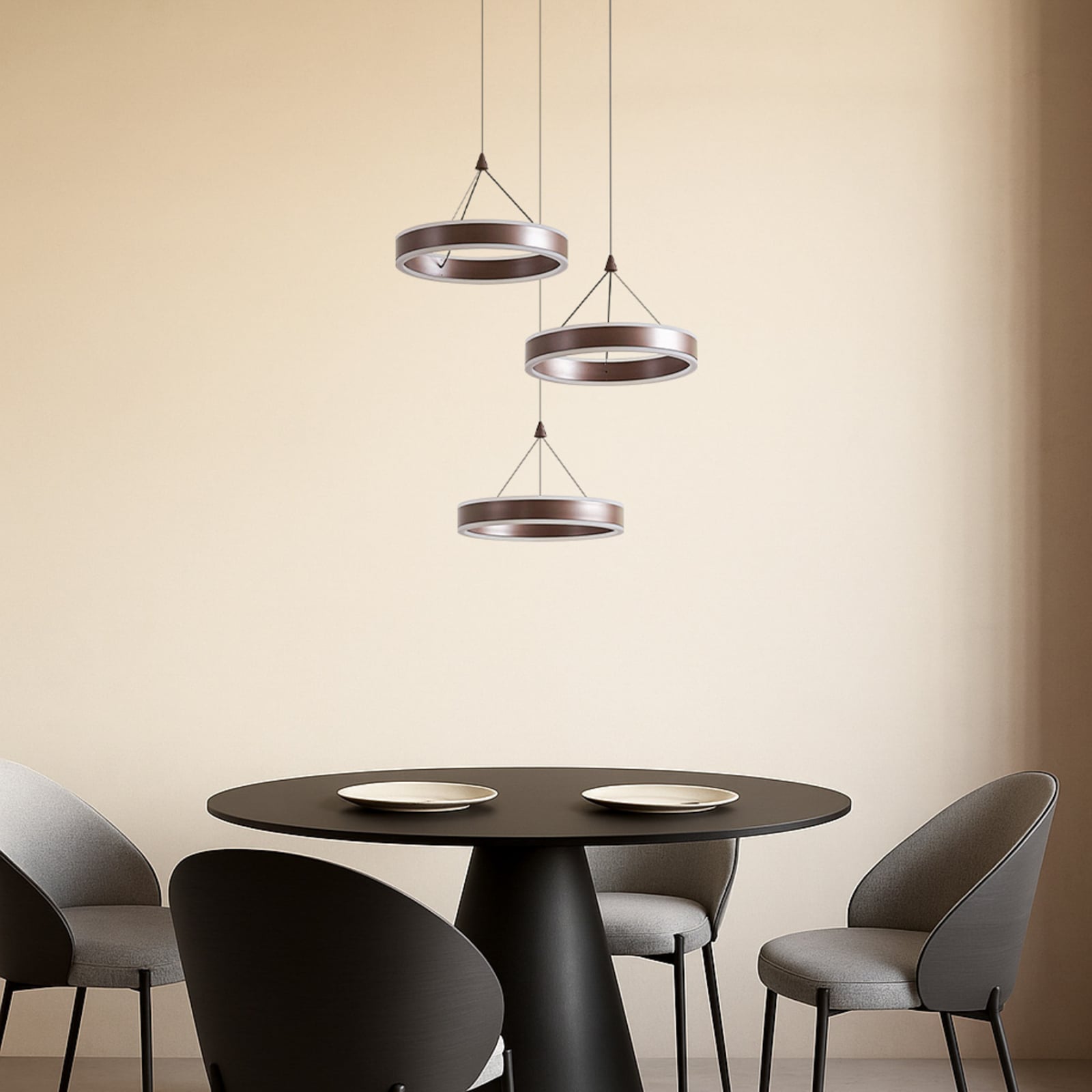 Montert LED pendellampe Kolo 3-lys brun dimbar i rom