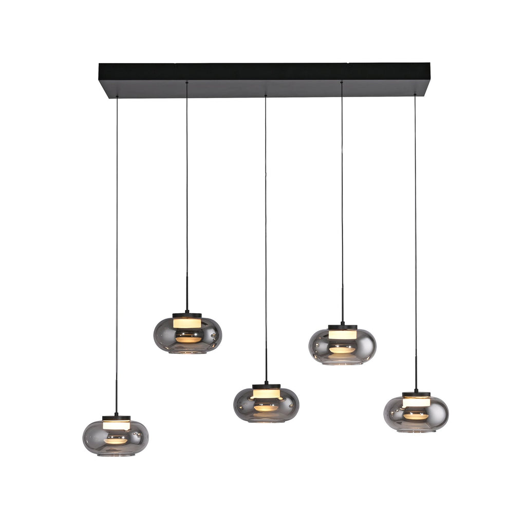 Montert LED pendellampe Sia 5-lys røykgrå glass over spisebord