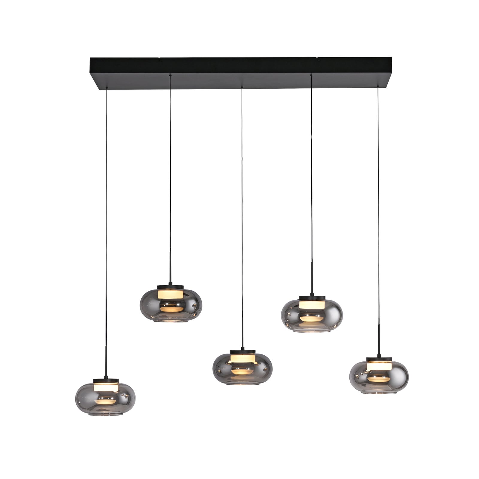 Montert LED pendellampe Sia 5-lys røykgrå glass over spisebord