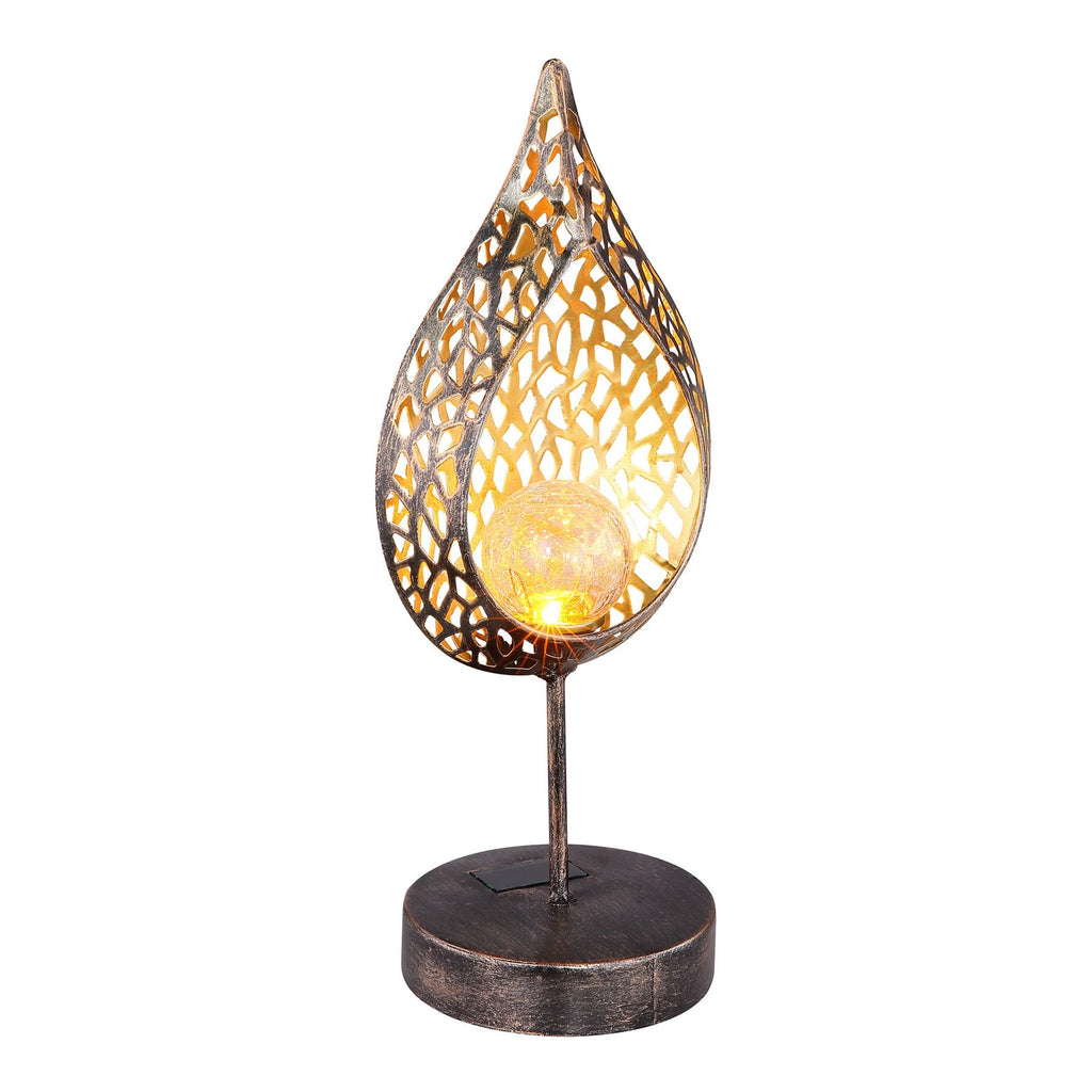 Montert LED solcellelampe bladform metall og glass gull H35,5 cm utendørs
