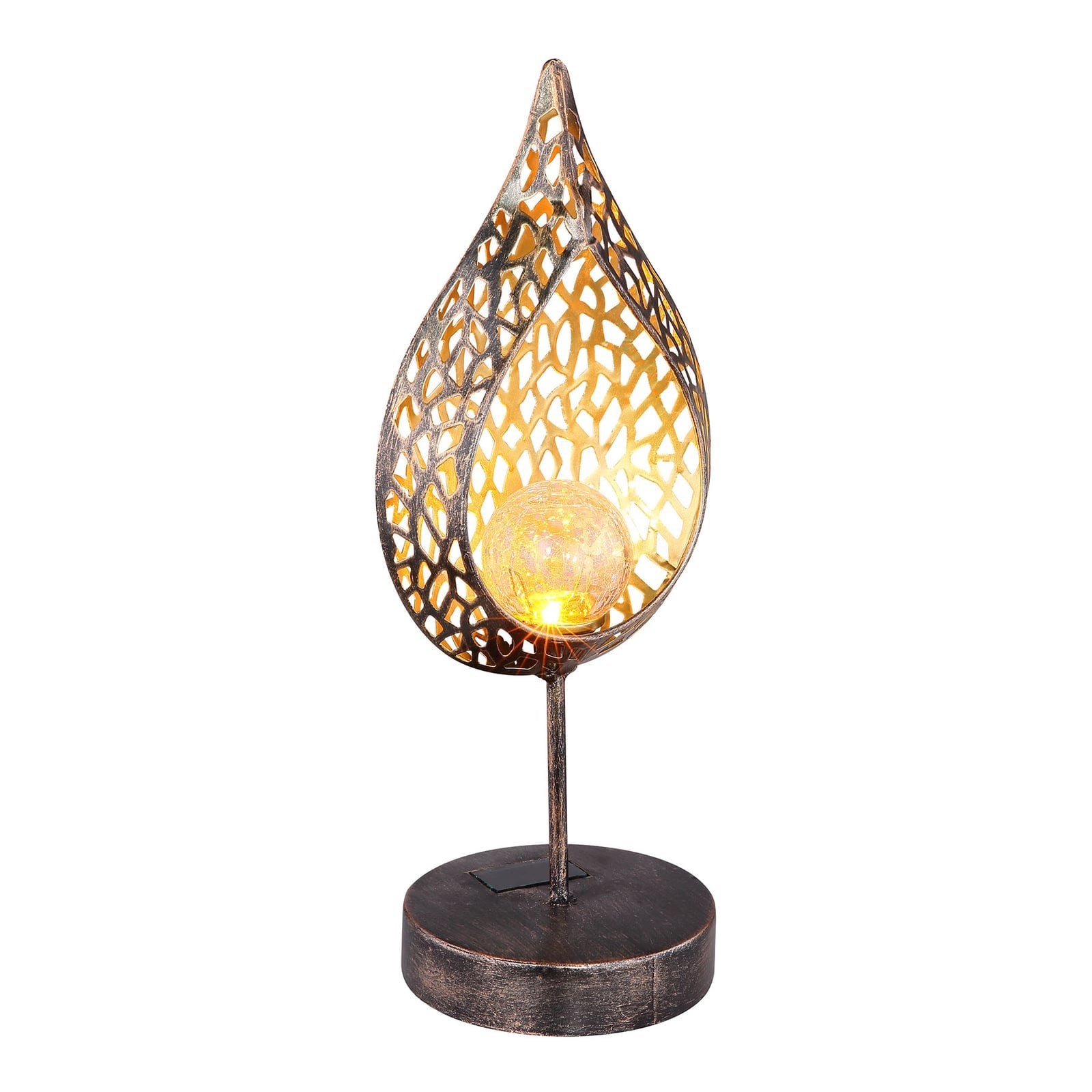 Montert LED solcellelampe bladform metall og glass gull H35,5 cm utendørs