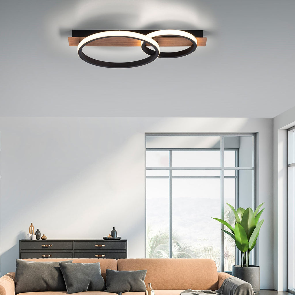 Montert LED taklampe Trooper 2-lys tredekor svart 53 cm i rom