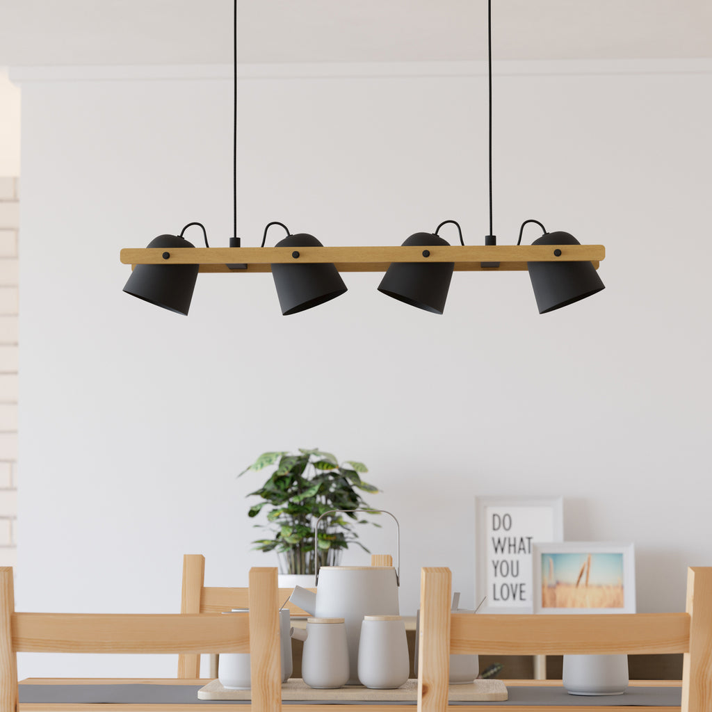 Montert takspot Hornwood-Z 4-lys LED dimbar RGB CCT svart/tre i rom