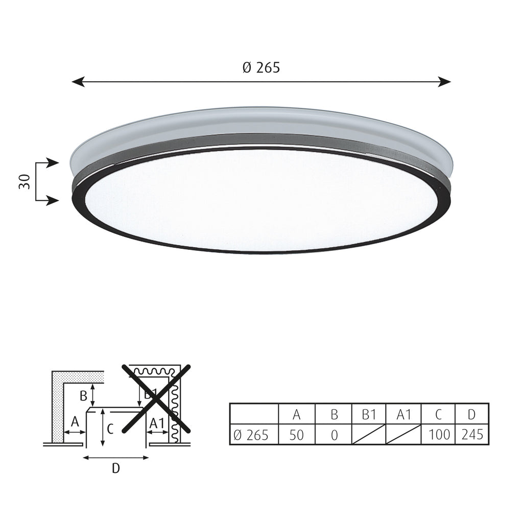 Munkegaard LED innbyggingsspot dimbar Ø26,5 cm krom 15W nærbilde glassdiffusor