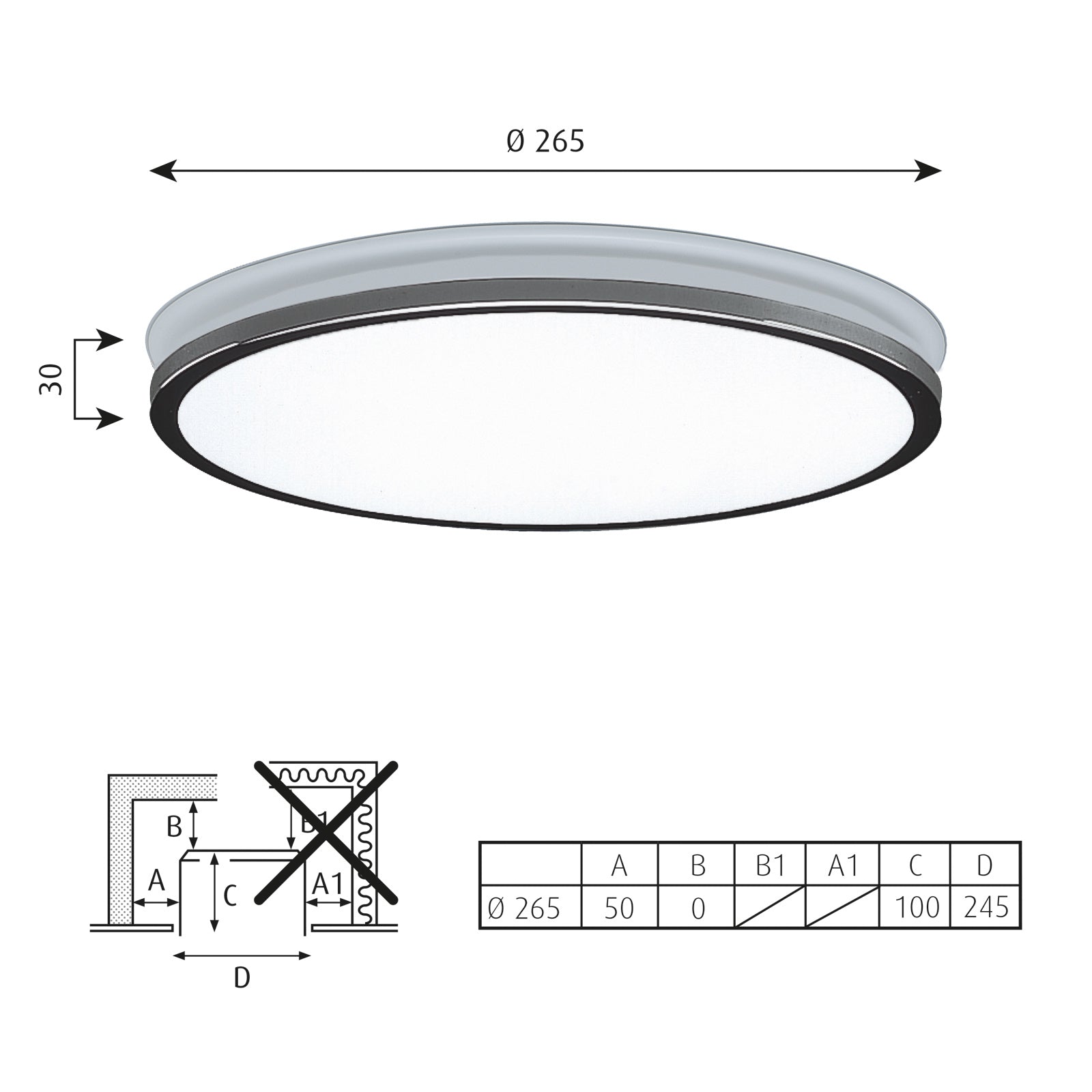 Munkegaard LED innbyggingsspot dimbar Ø26,5 cm krom 15W nærbilde glassdiffusor