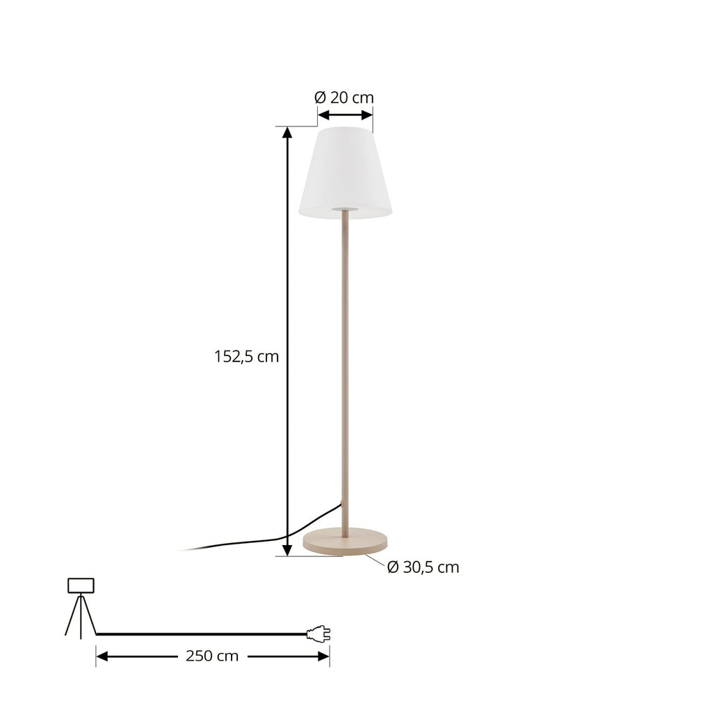 Nærbilde av bryter på kabel til Utegulvlampe Jaimy beige/hvit metall
