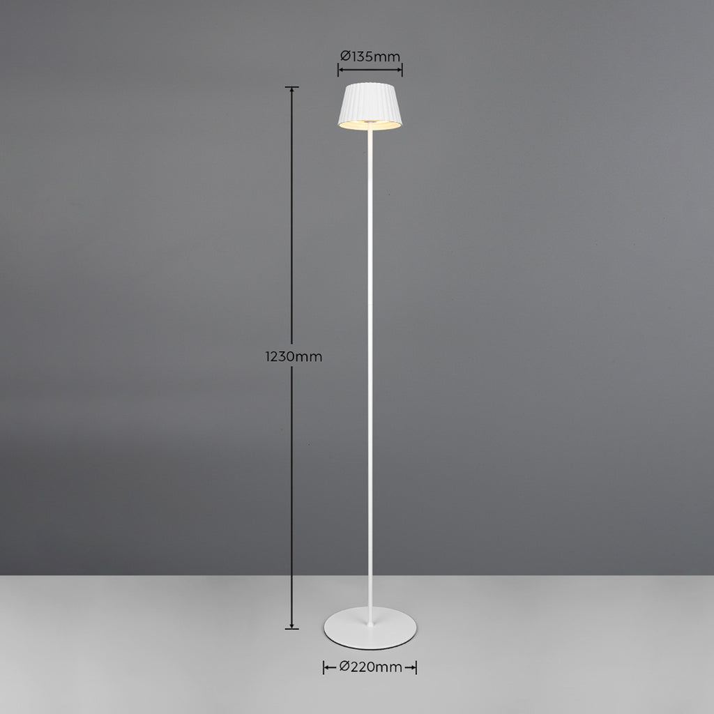 Nærbilde av LED oppladbar gulvlampe Suarez dimbar hvit 123 cm base