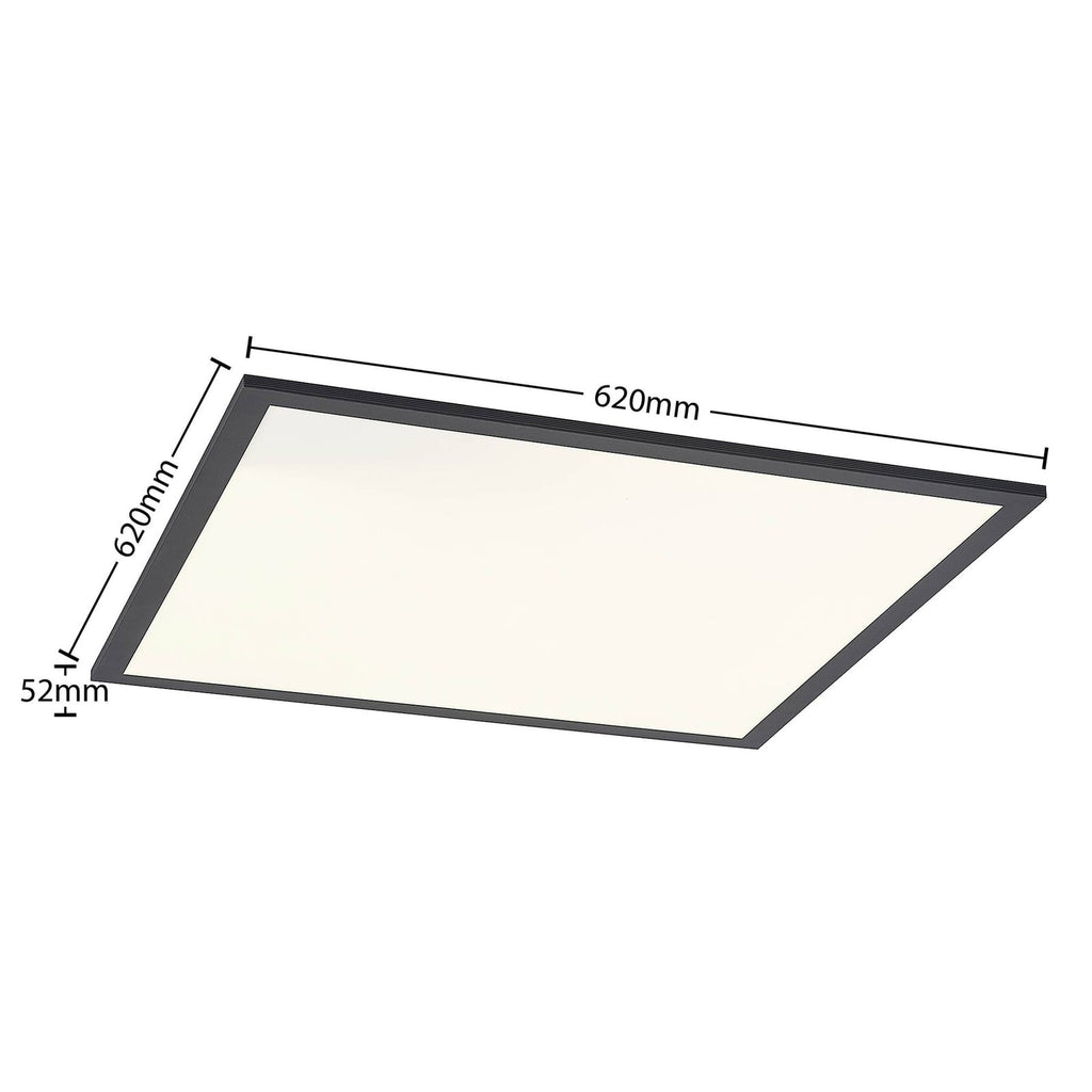 Nærbilde av LED-panel Nelios svart aluminium 62x62 cm lysdiffusor