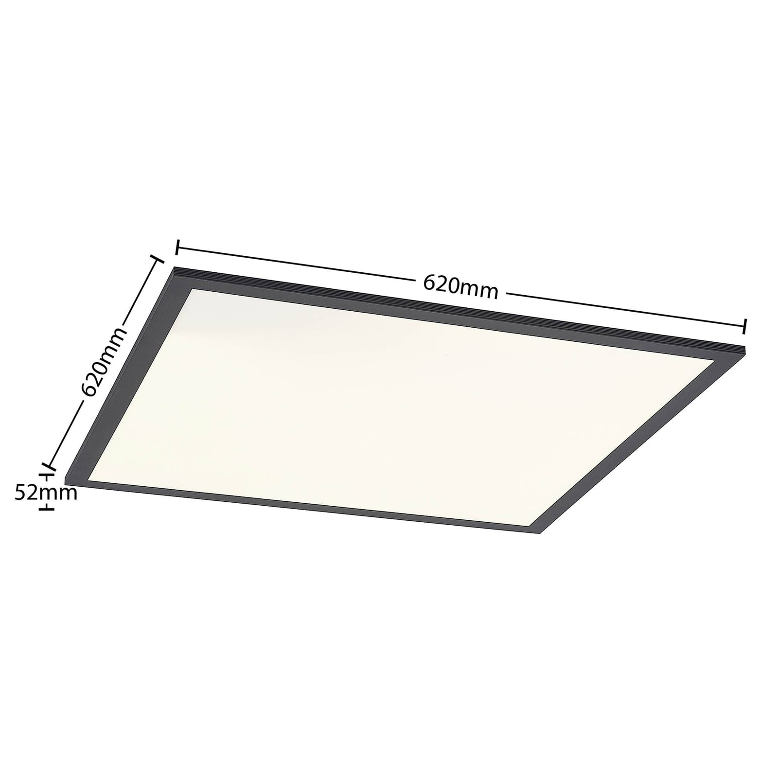 Nærbilde av LED-panel Nelios svart aluminium 62x62 cm lysdiffusor