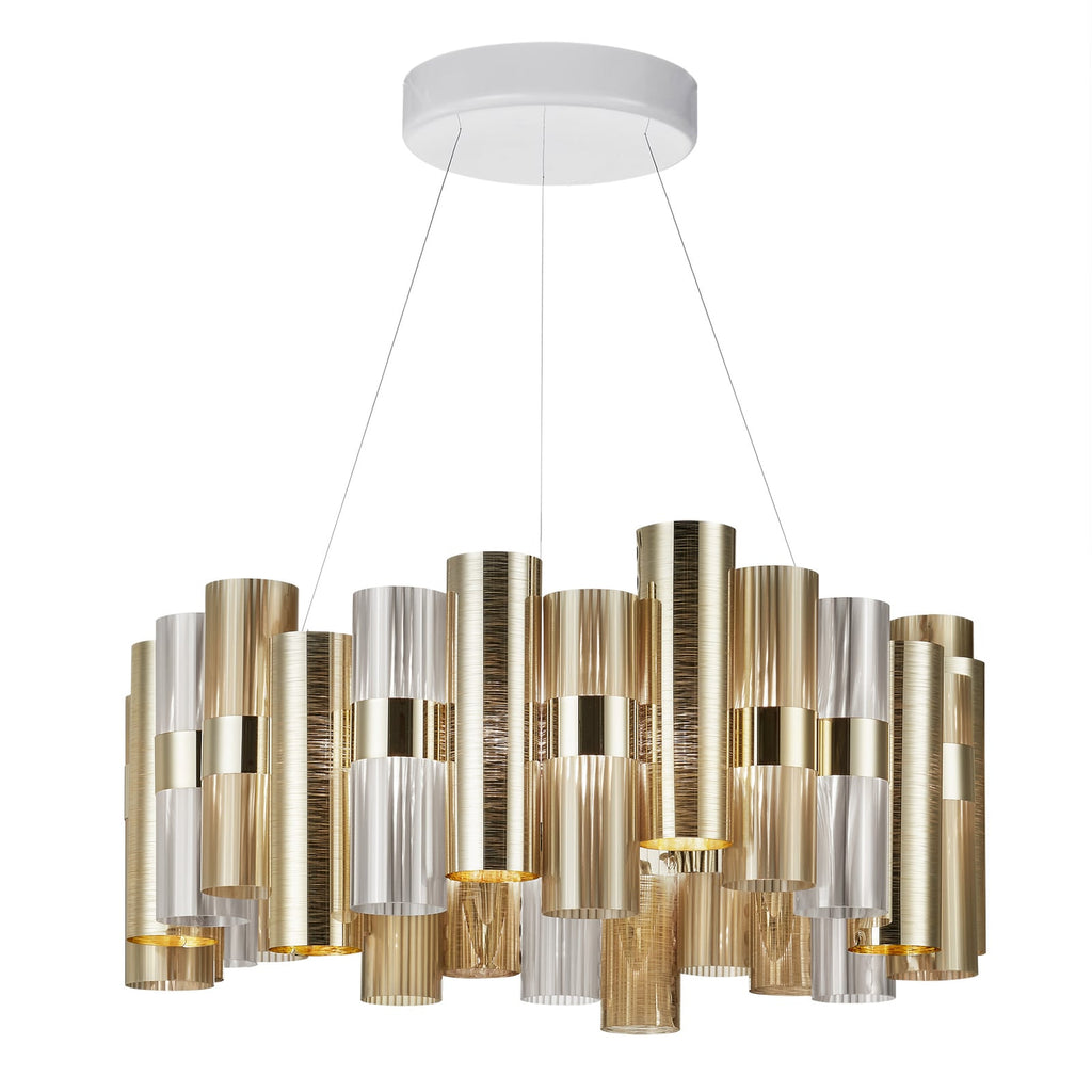 Nærbilde av LED pendellampe La Lollo L polymer gull Ø80 cm
