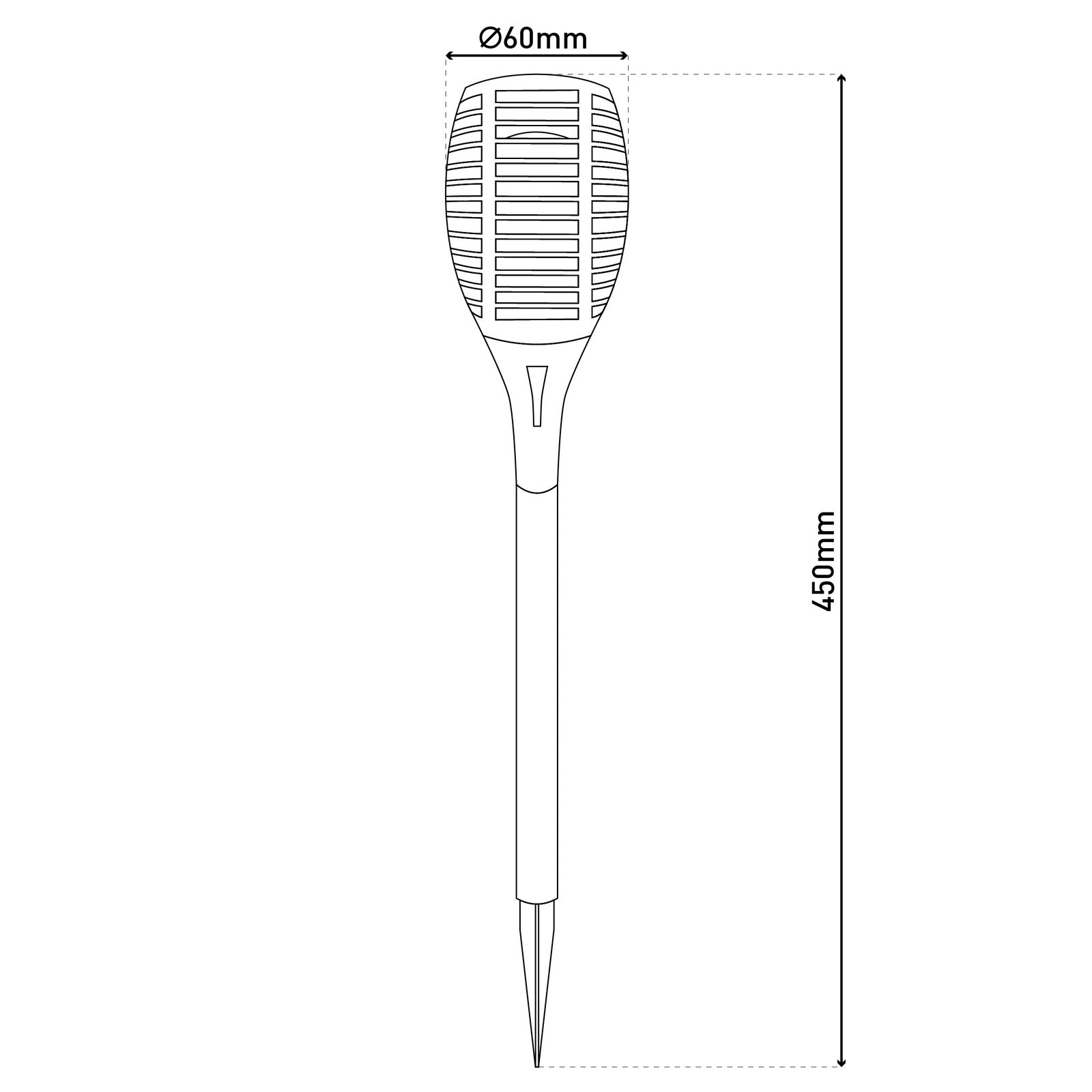 Nærbilde av LED solcellelampe FANILO med spyd svart 45 cm