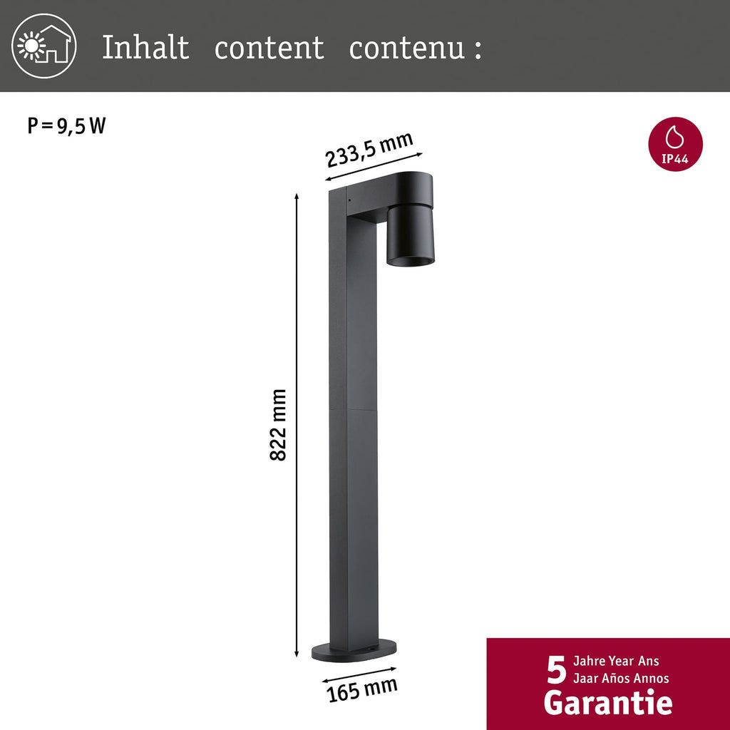 Nærbilde av LED sti-lampe Kimu antrasitt aluminium