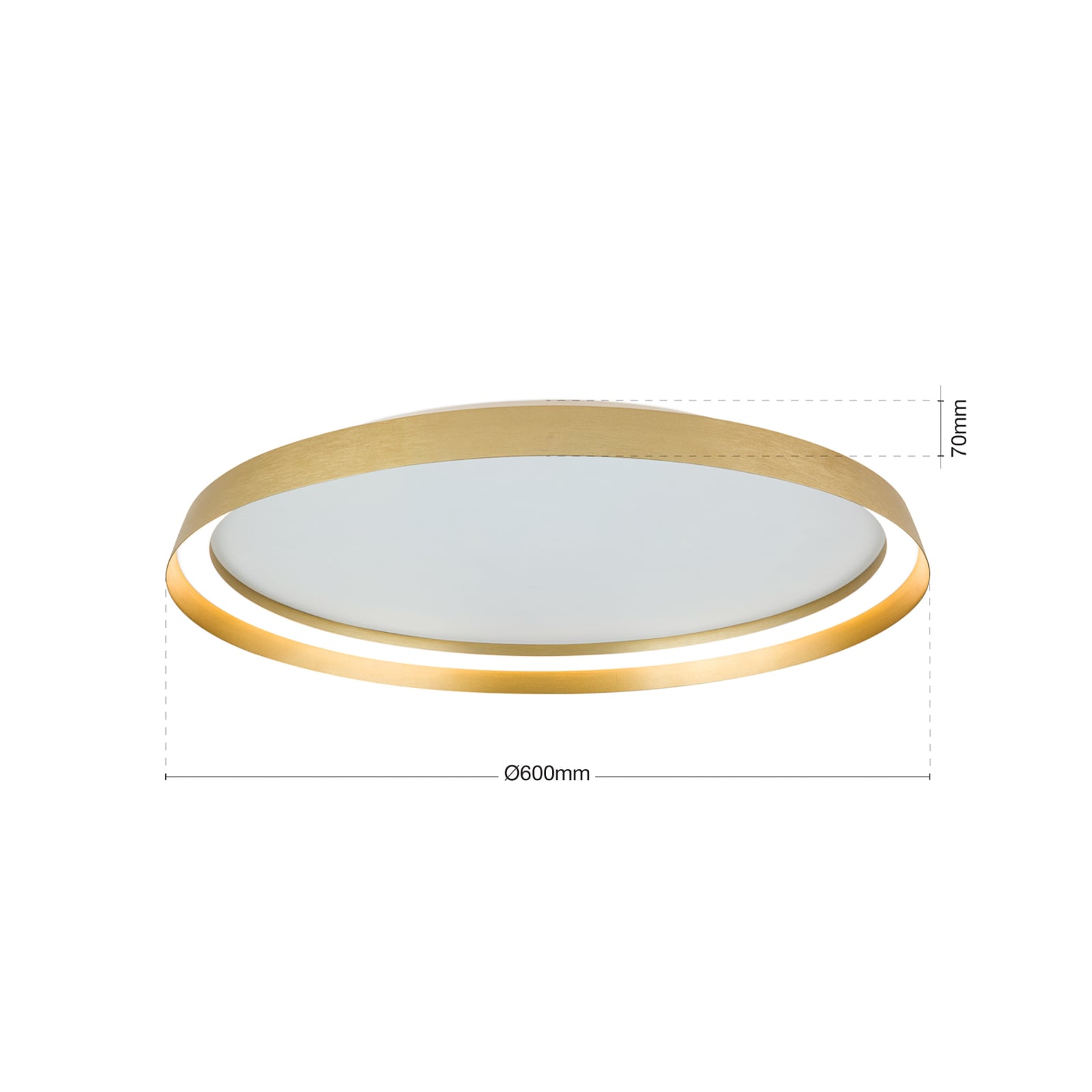 Nærbilde av LED taklampe Manta aluminium gull CCT dimbar Ø60 cm detalj