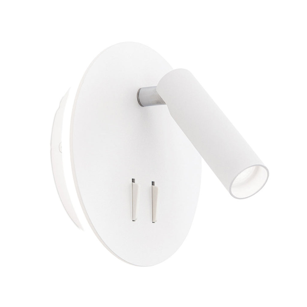 Nærbilde av bryter på LED vegglampe Lenny med spot og indirekte lys hvit