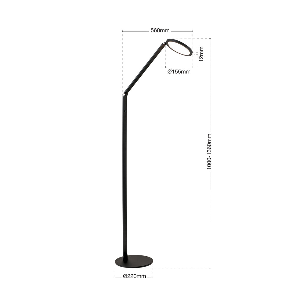 Nærbilde av lampehode på LED gulvlampe Fati svart