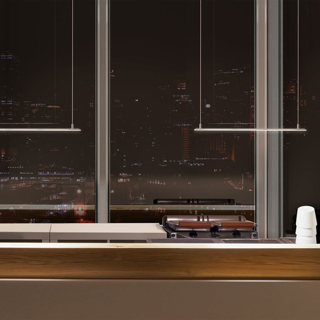 OLED pendellampe flat dimbar hvit glass 47 cm 17W montert i rom