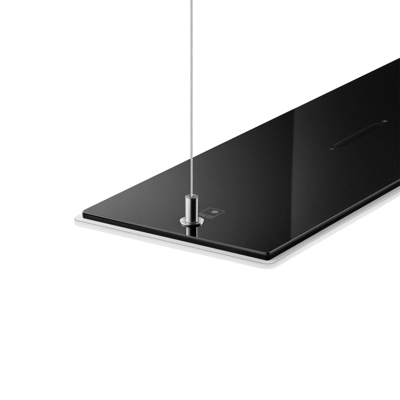 Sidevisning av OLED pendellampe flat dimbar svart/hvit glass 73 cm 30W - OMLED