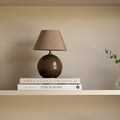 Oppladbar bordlampe IRIS brun glass bomull forfra