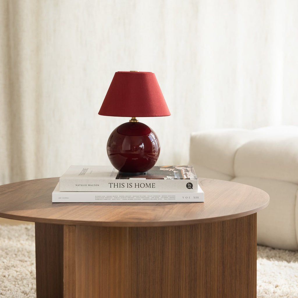Oppladbar bordlampe IRIS dimbar glass rød forfra