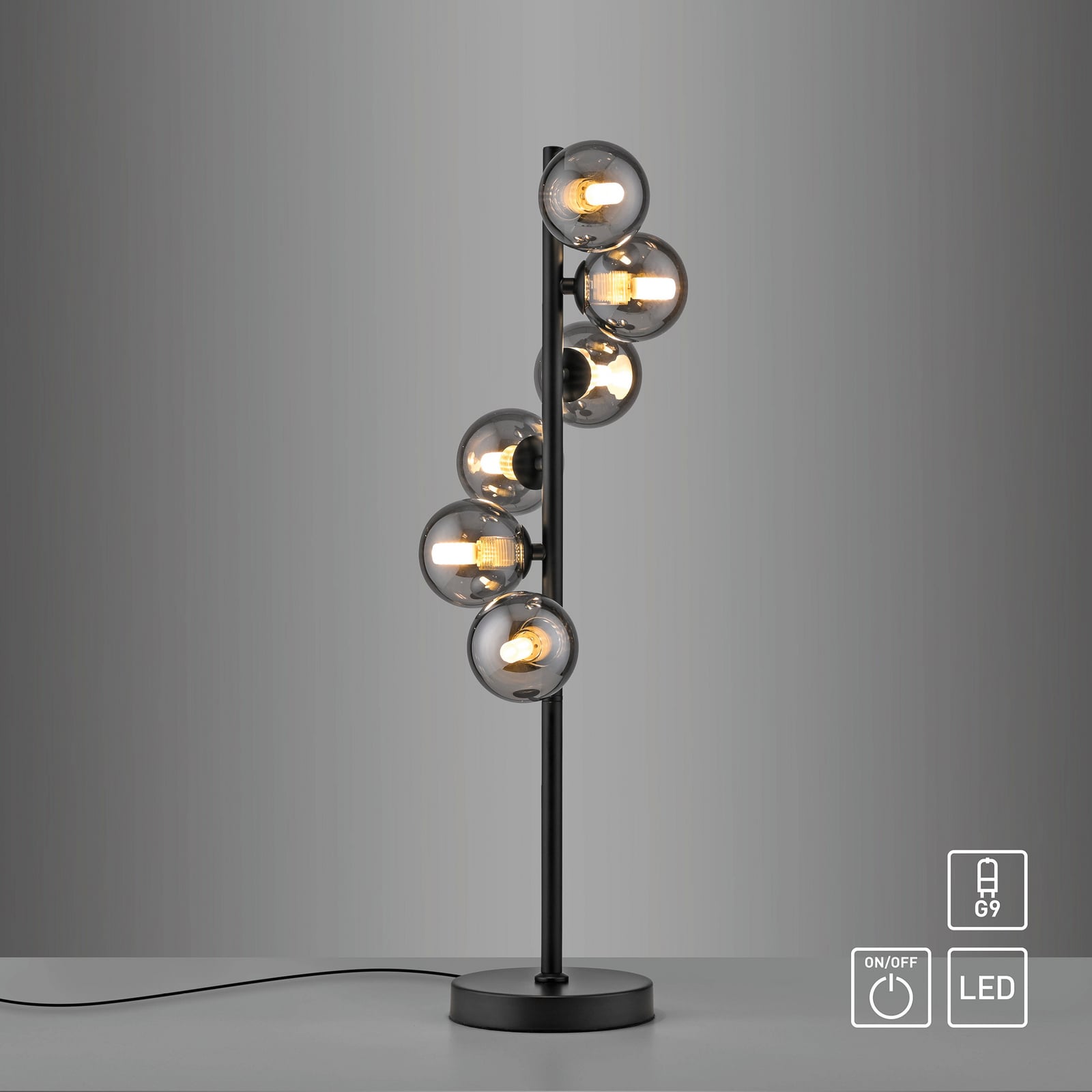 Oversikt over Bordlampe Dubai 6-lys røykglass kuleform G9