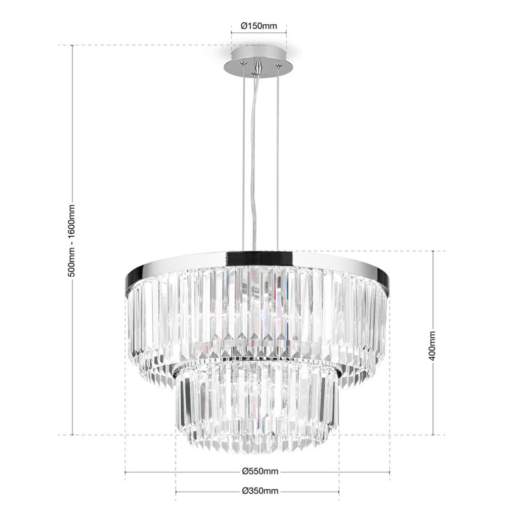 Oversikt LED pendellampe Prism krystallglass dimbar i interiør