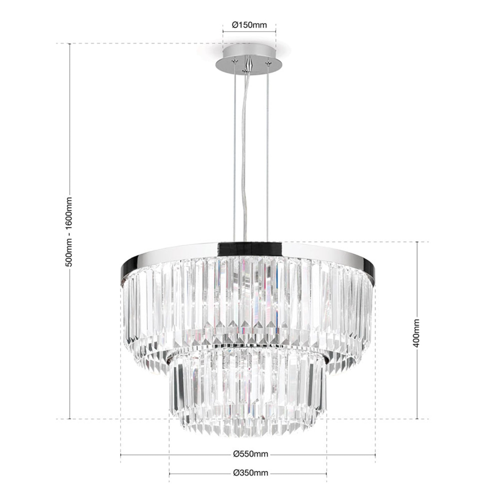 Oversikt LED pendellampe Prism krystallglass dimbar i interiør