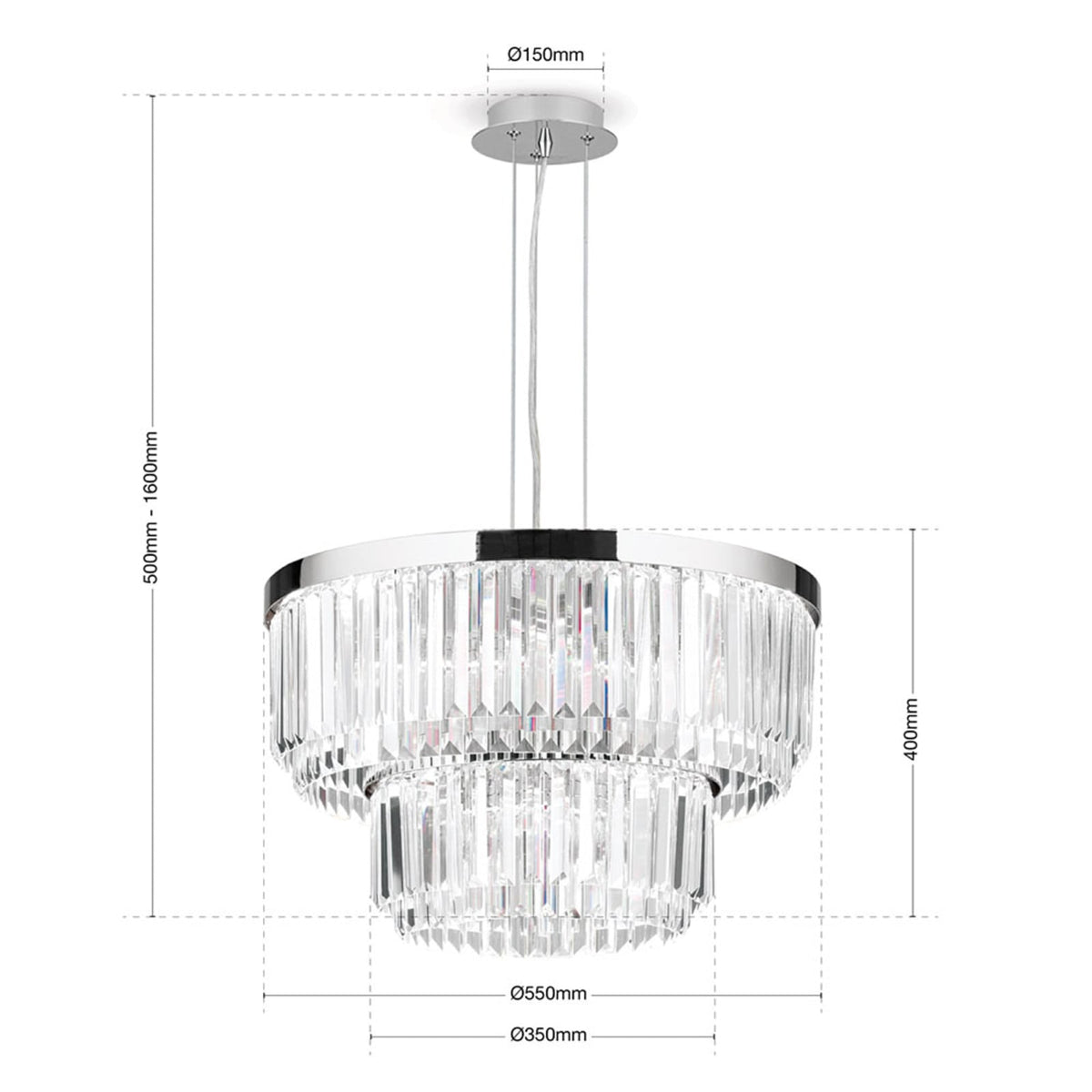 Oversikt LED pendellampe Prism krystallglass dimbar i interiør
