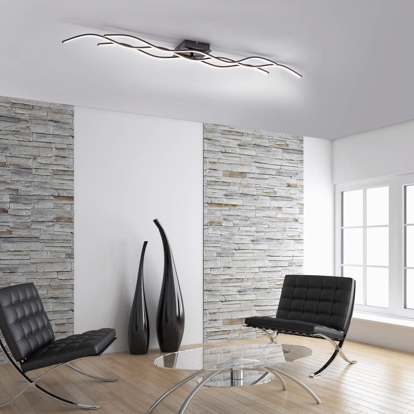 Oversikt over LED taklampe Wave bølgeformet svart