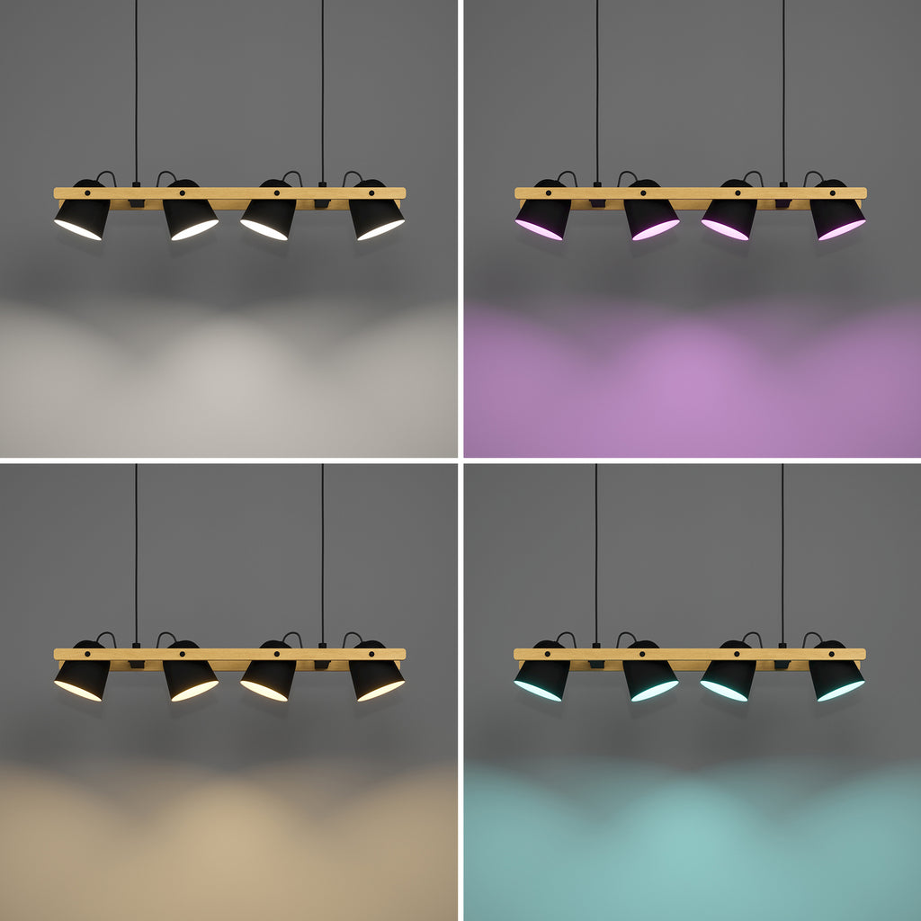 Oversikt over takspot Hornwood-Z 4-lys LED dimbar RGB CCT svart/tre på tak