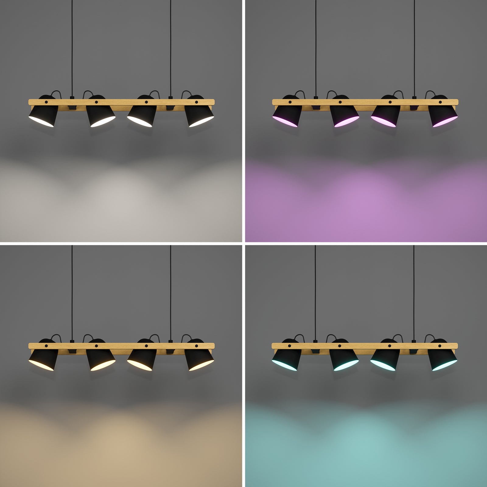 Oversikt over takspot Hornwood-Z 4-lys LED dimbar RGB CCT svart/tre på tak