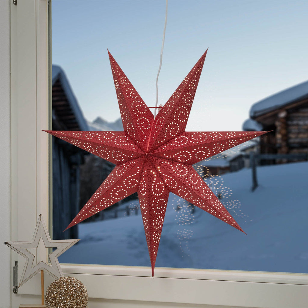 Papirstjerne Antique rød Ø60 cm E14 - STAR TRADING forfra