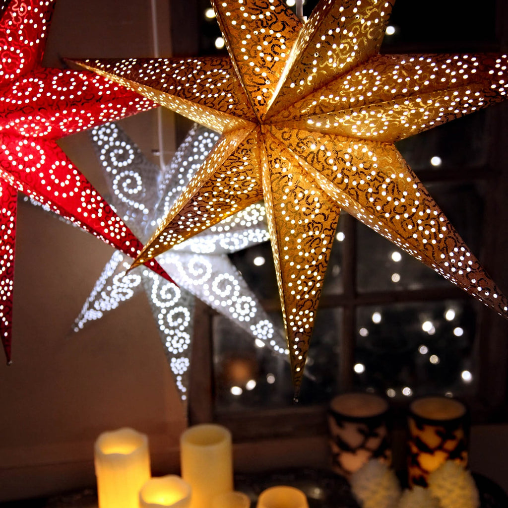 Papirstjerne Antique rød Ø60 cm E14 - STAR TRADING detalj
