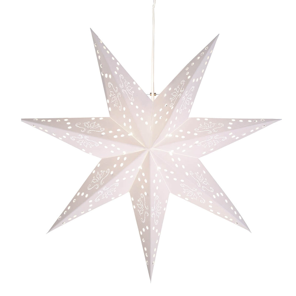 Papirstjerne Romantic Star hengende hvit Ø 54 cm bakside
