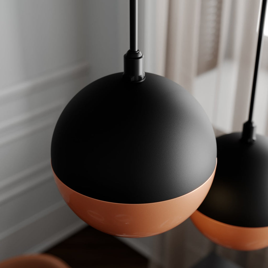 Pendellampe 4-lys svart/kobber 65 cm lang GU10 HELAM nærbilde LED-lyskilde