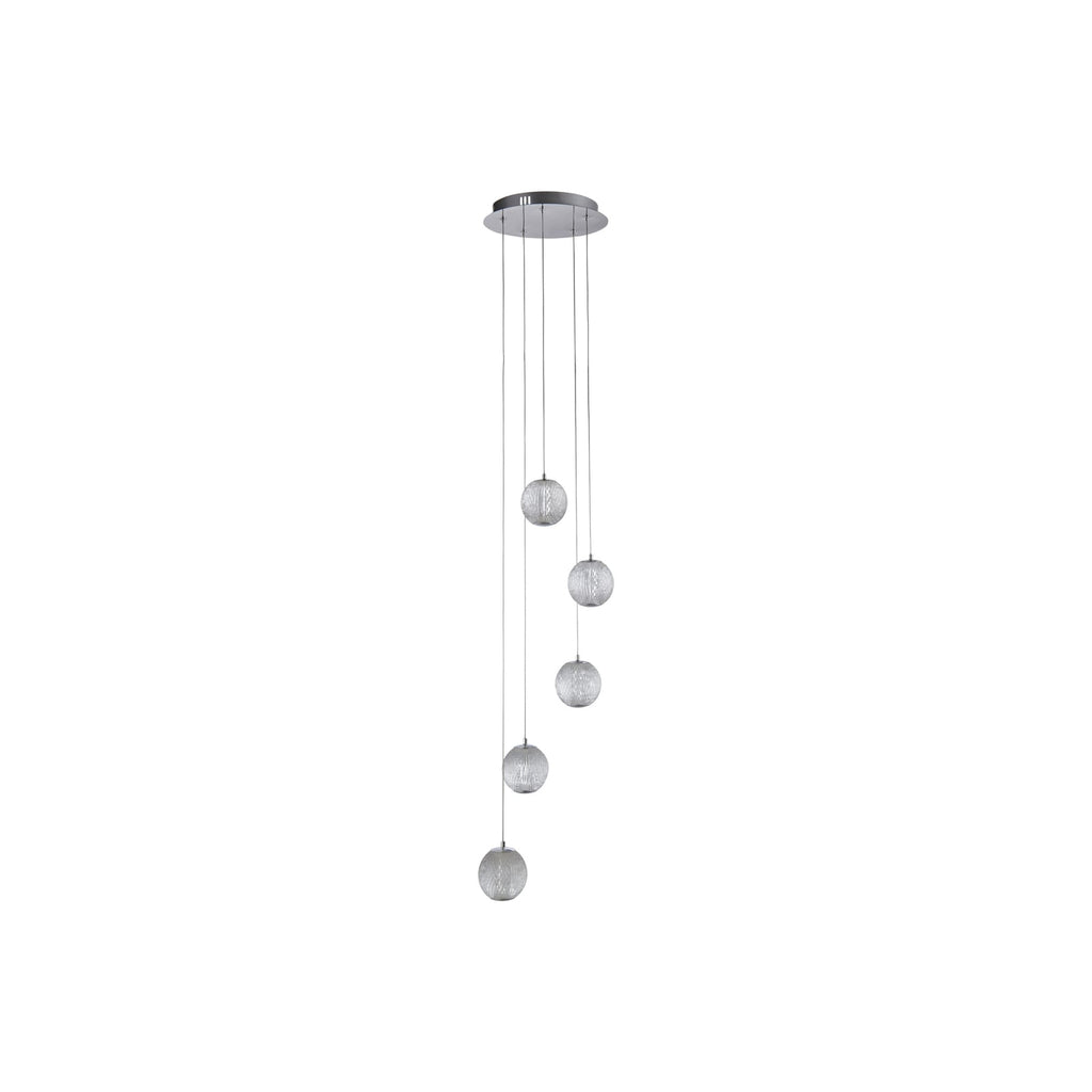 Pendellampe Allure LED 5-lys krom akrylkuler bakside