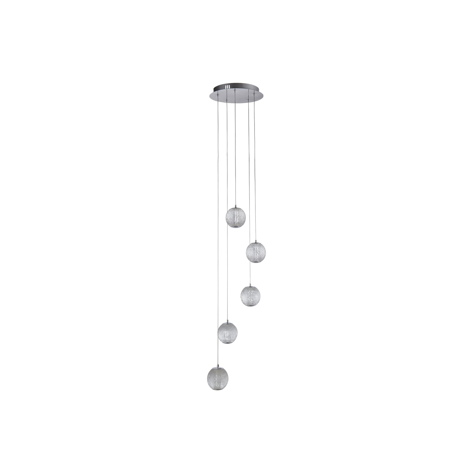 Pendellampe Allure LED 5-lys krom akrylkuler bakside