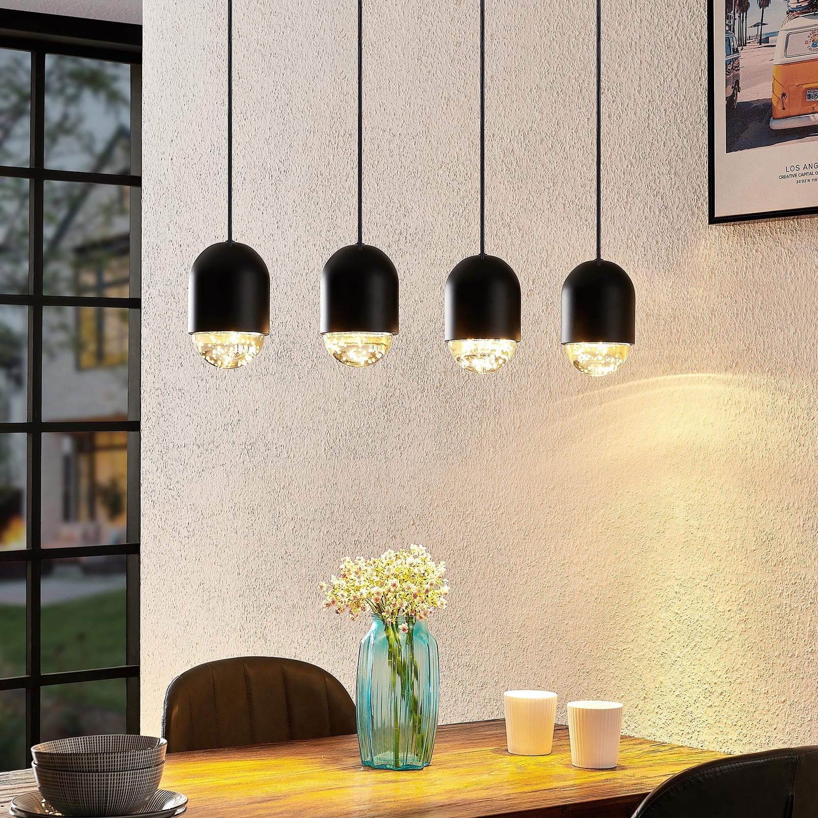 Pendellampe Amielle 4-lys glass svart GU10 71 cm bakside