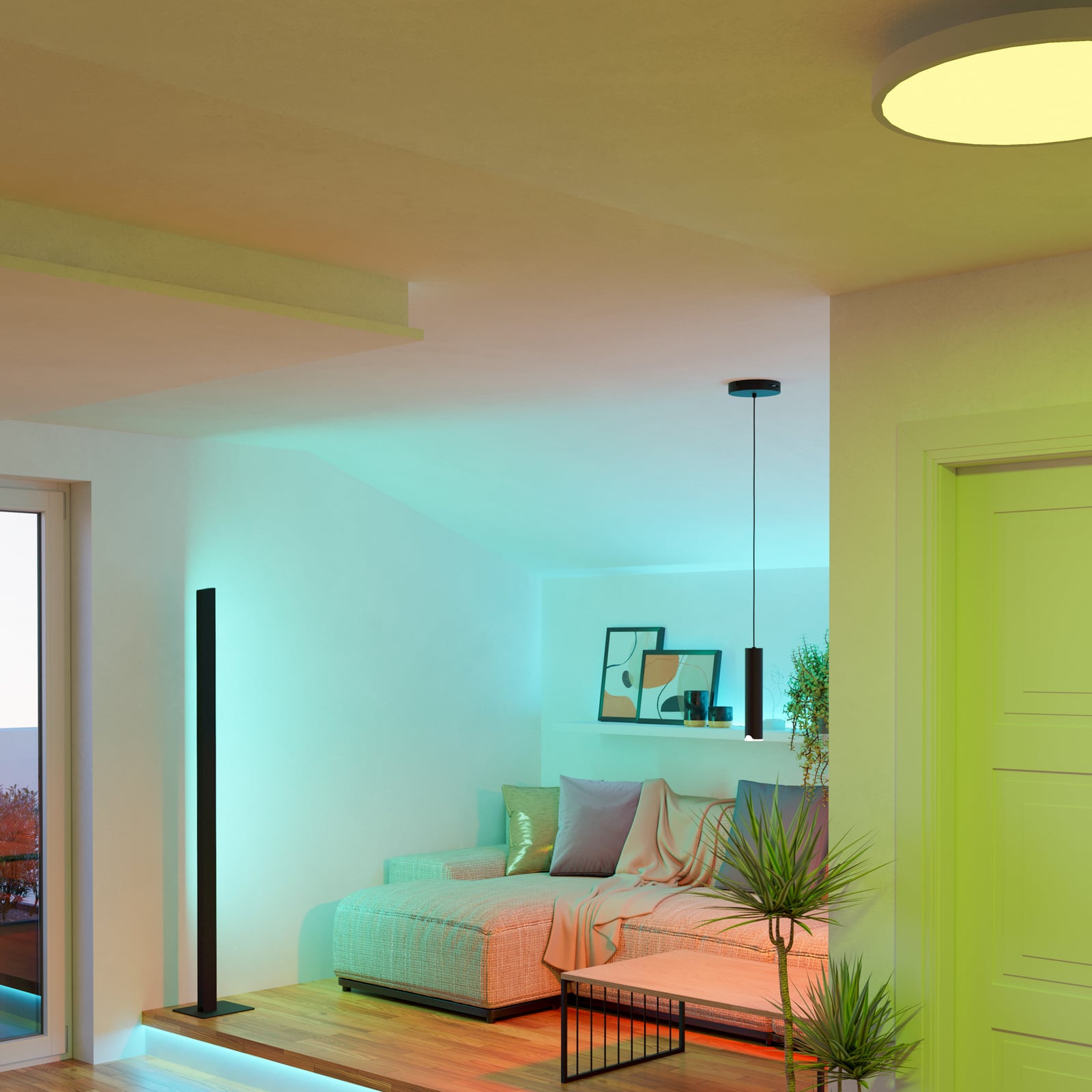 Oversikt Pendellampe Balamorta-Z LED dimbar RGB CCT svart i bruk