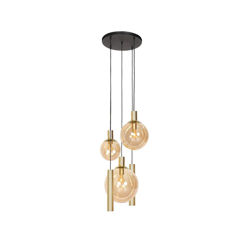 Detalj av glasskule på Pendellampe Bollique 5-lys messing