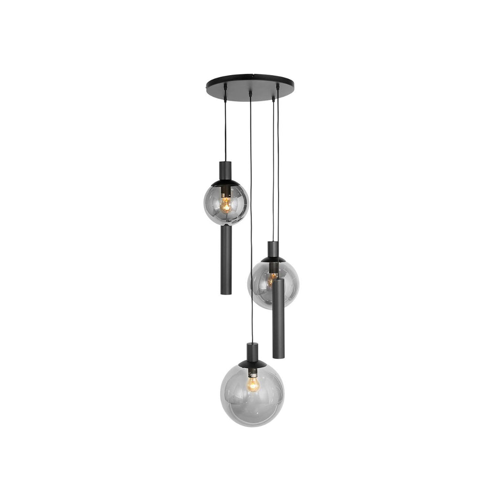 Pendellampe Bollique 5-lys glass svart detalj av glasskupler