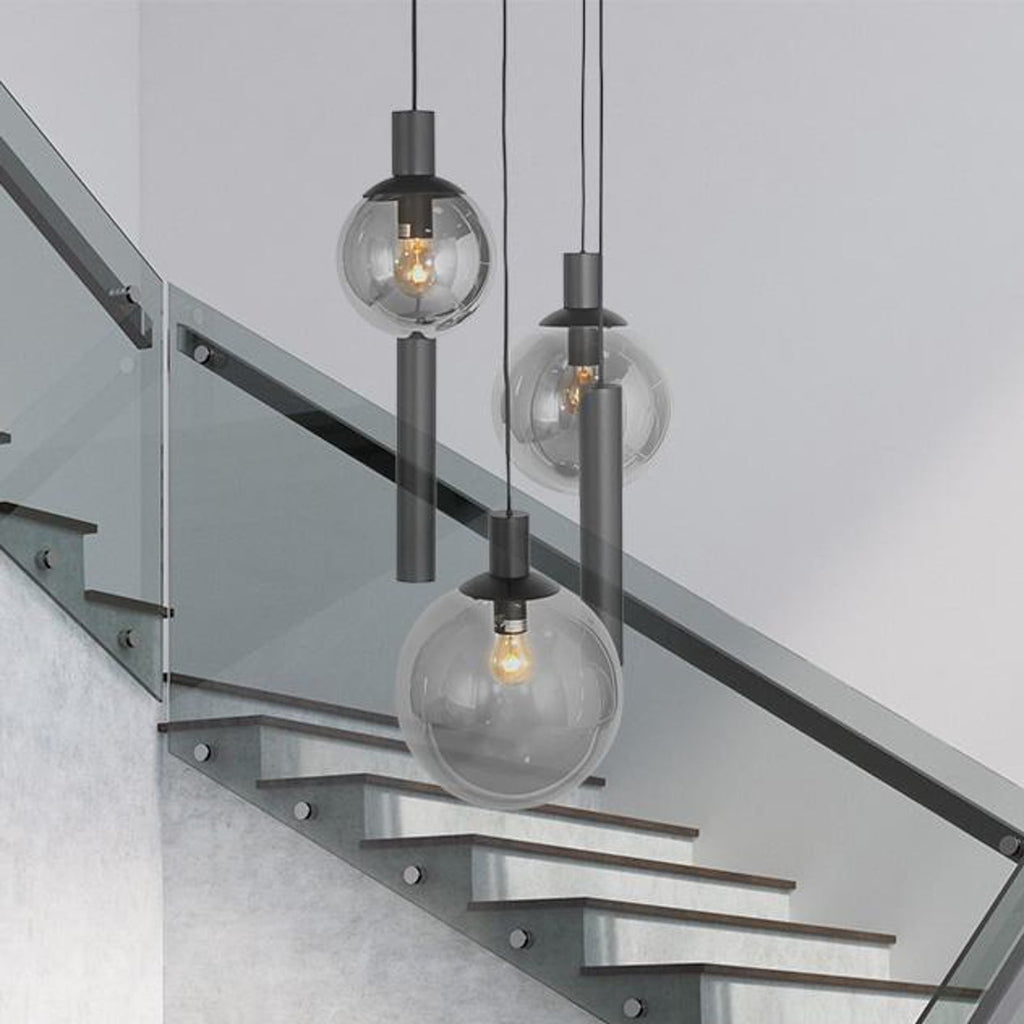 Pendellampe Bollique 5-lys glass svart forfra