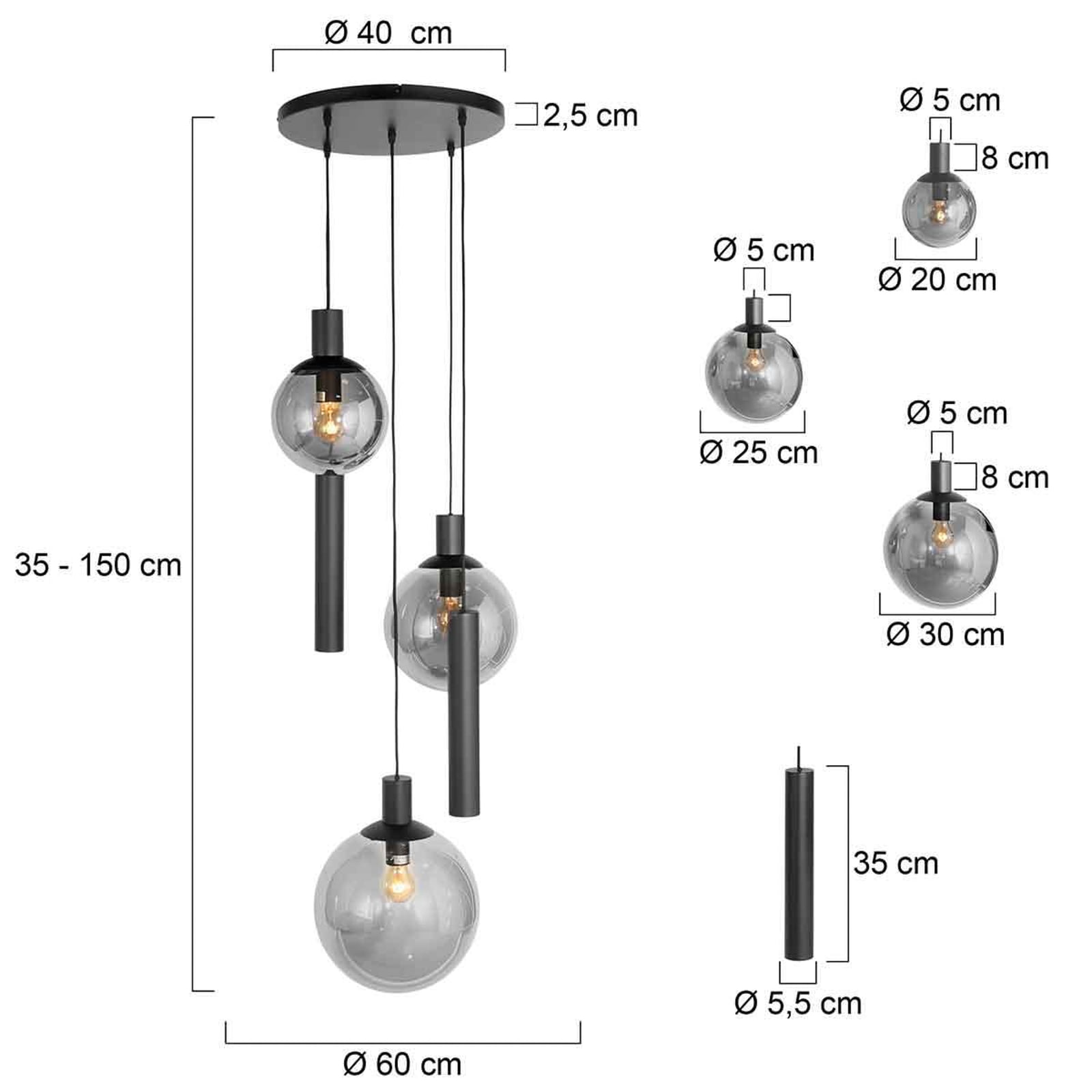 Pendellampe Bollique 5-lys glass svart montert i rom