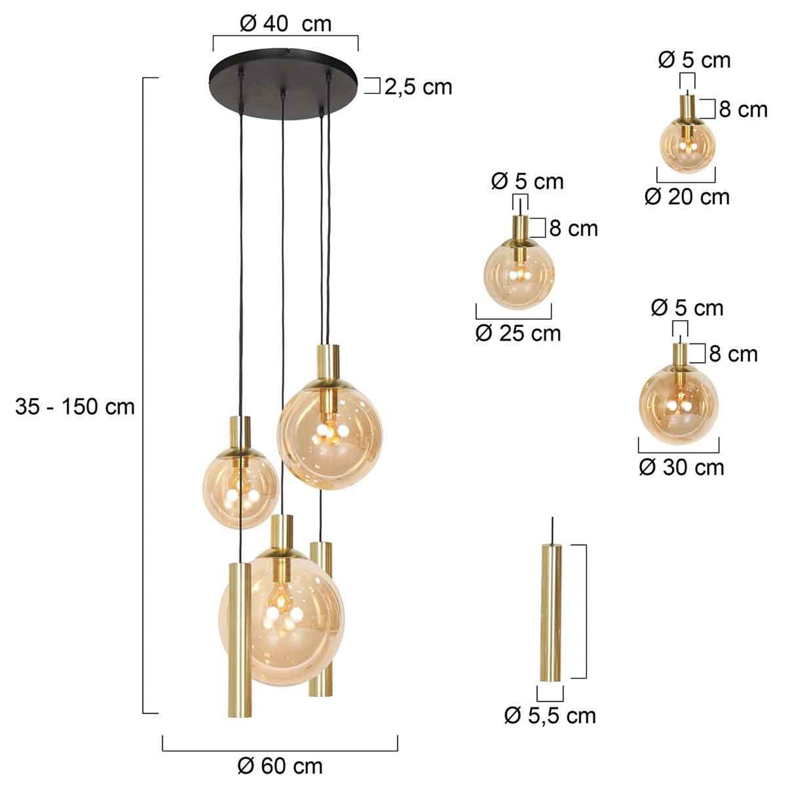 Montert Pendellampe Bollique 5-lys messing i rom
