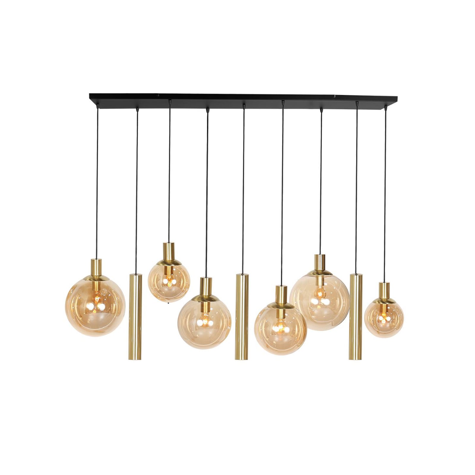 Pendellampe Bollique 9-lys messing glass detalj av glass