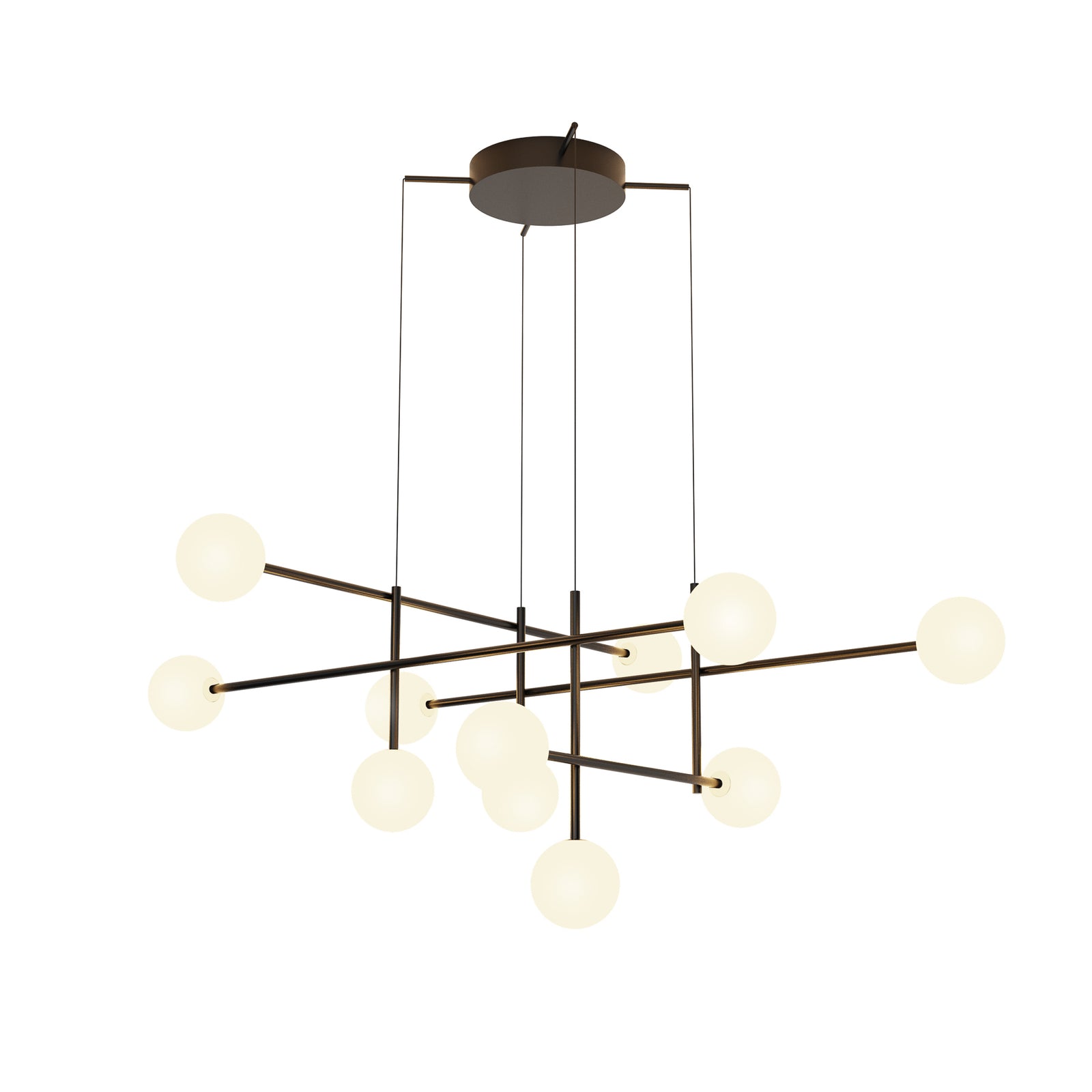 Pendellampe Cellar 11-lys opalglass svart jern 108 cm montert i rom