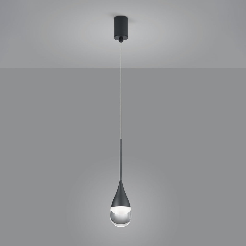 Pendellampe Deep LED aluminium og glass matt svart forfra