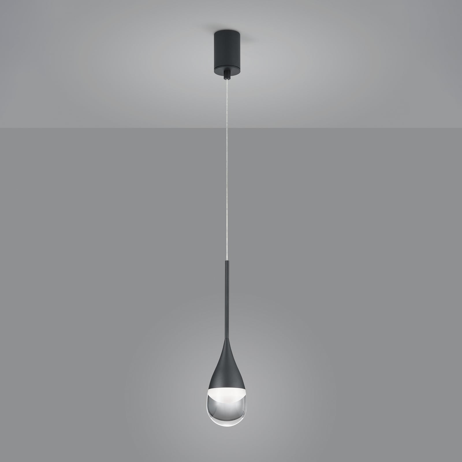 Pendellampe Deep LED aluminium og glass matt svart forfra