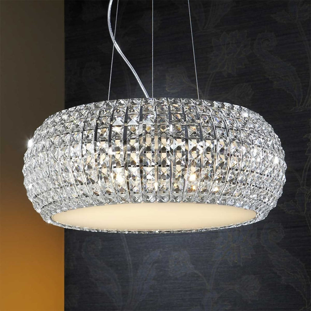 Pendellampe Diamond krystall krom Ø54 cm G9 forfra