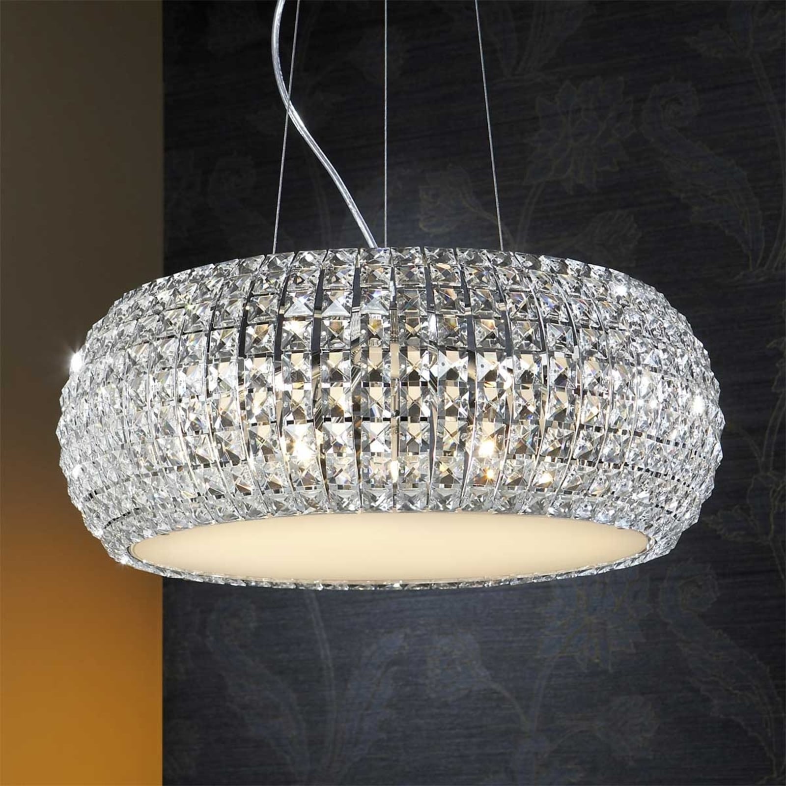 Pendellampe Diamond krystall krom Ø54 cm G9 forfra